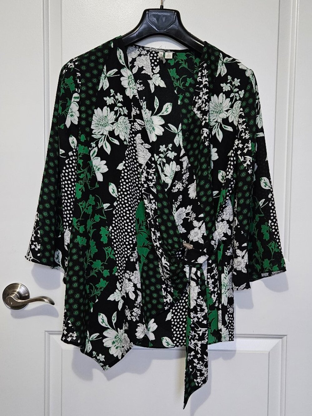 Cato Est. 1946 Green Mixed Floral Patchwork Faux Wrap Blouse Size XL